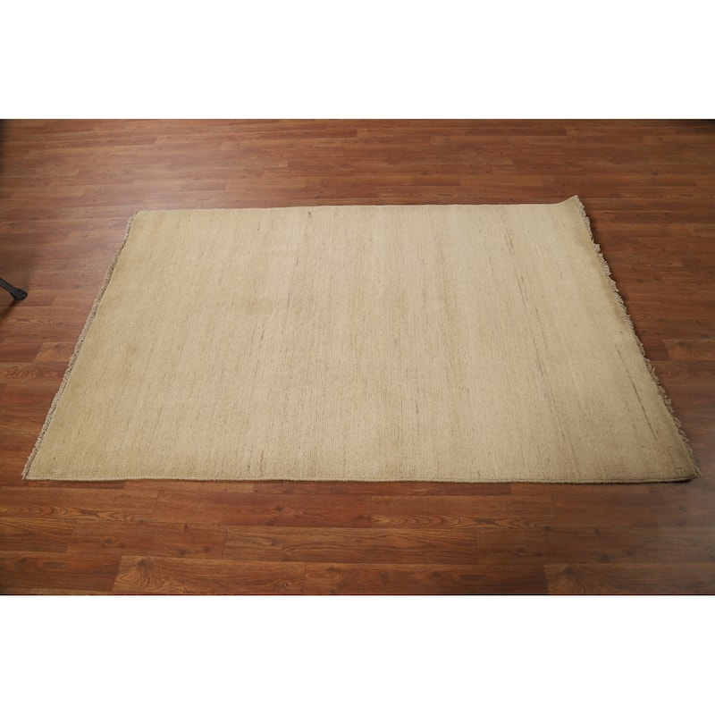 Solid Gabbeh Modern Rug Handmade Beige Wool Carpet - 3'10"x 5'9"