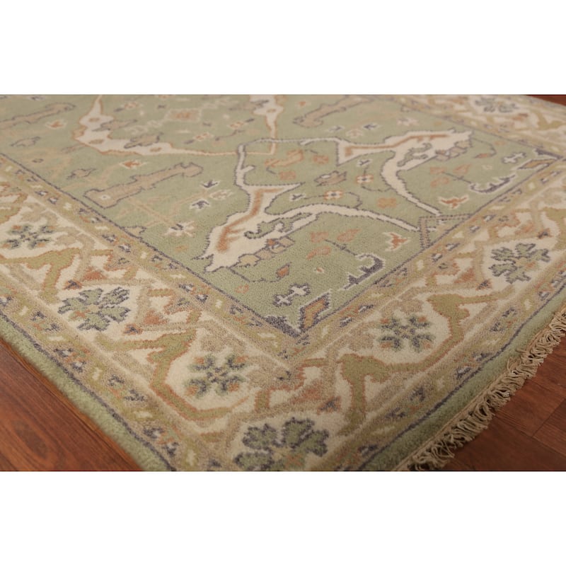 Light Green Oushak Oriental Rug Hand-Knotted Wool Carpet - 4'2"x 5'11"