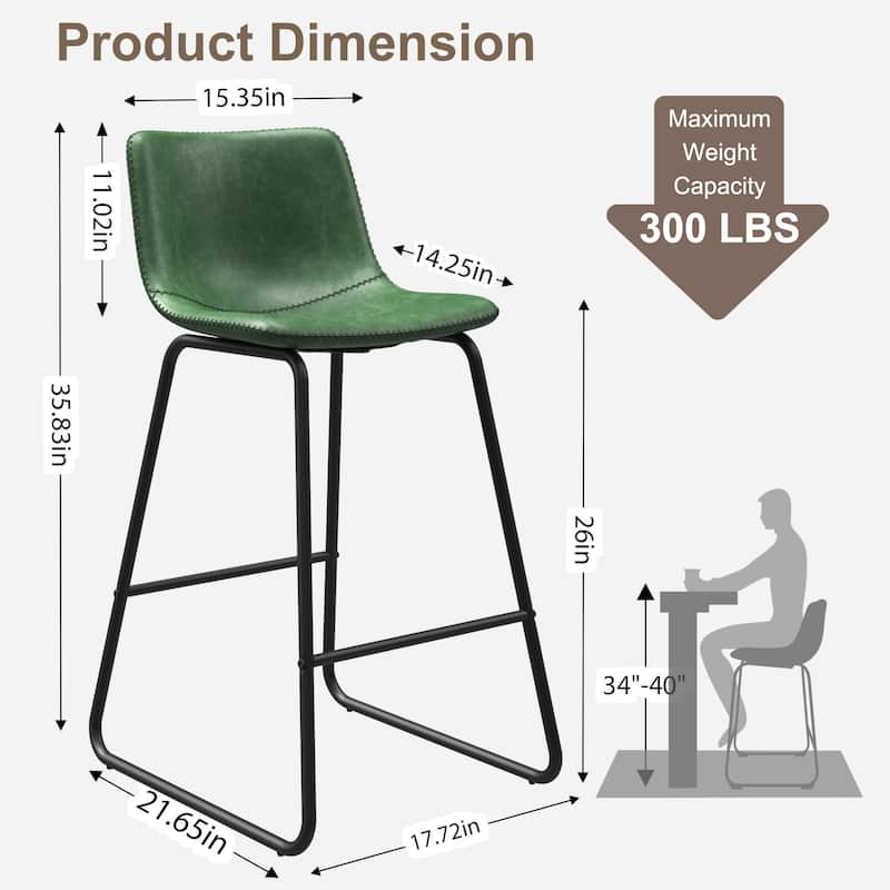 26" Counter Height Bar Stools, Modern PU Leather Counter Stools Set of 3
