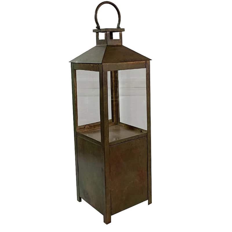 Small Patina-Style Rectangular Iron Lantern - 26" - Green
