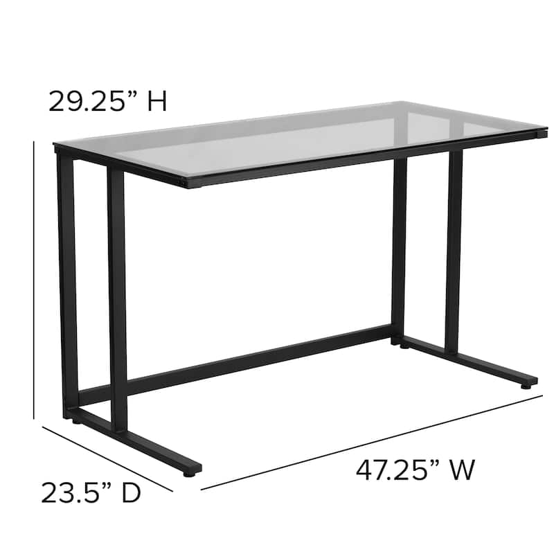 Glass Top Desk with Pedestal Metal Frame - Home Office Furniture