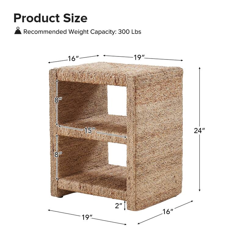 Dominik Farmhouse 24" Grass Rope Side Table with Two Open Shelves Set of 2 by HULALA HOME