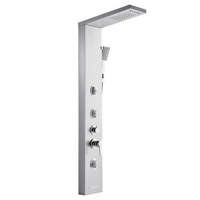 Silver Stainless Steel 5-in-1 Shower Panel Tower System with Rainfall, Waterfall, Jets and Handheld - 53.0x 7.9x 18.1 inch