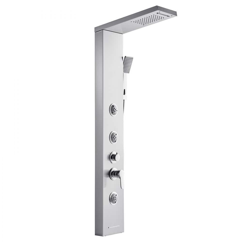 Silver Stainless Steel 5-in-1 Shower Panel Tower System with Rainfall, Waterfall, Jets and Handheld - 53.0x 7.9x 18.1 inch