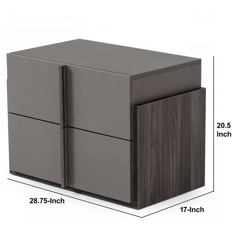 Wooden Frame Nightstand with 2 Self Closing Drawers, Gray
