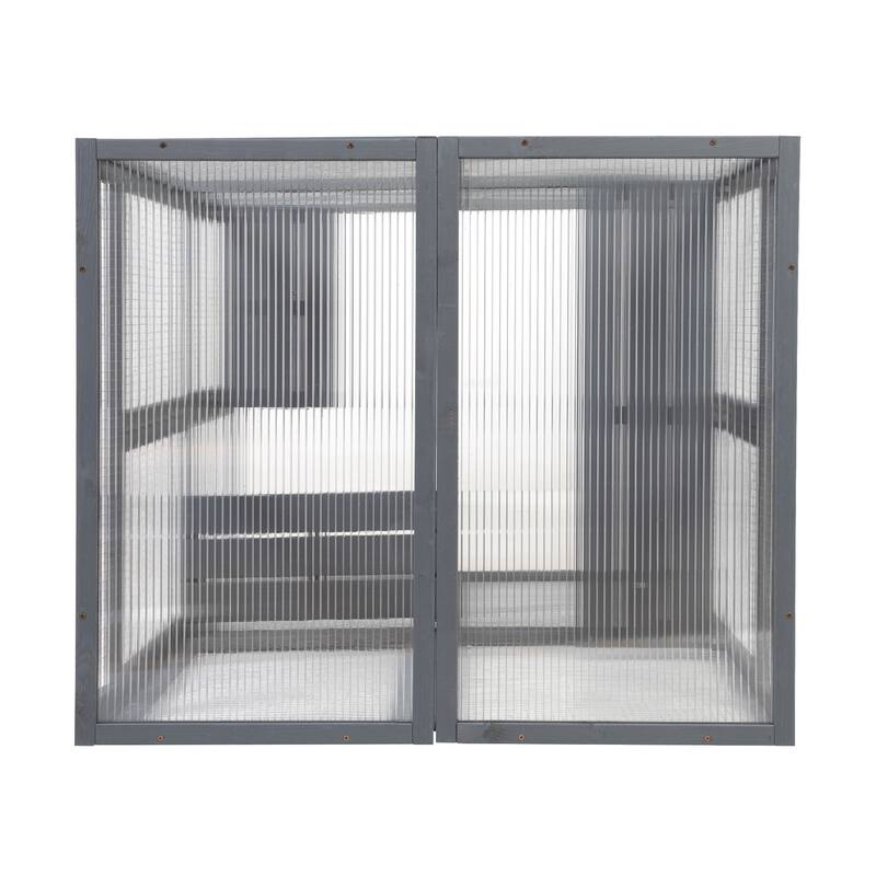 Wooden Cat Catio, Outdoor Cat Enclosure, Cat House with Platforms, Sunshine Board, Hammock, Door, Kitten Cage Condo, Grey