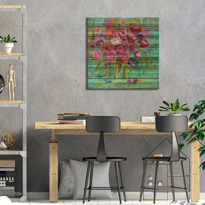 Pink Peonies Print On Wood by Farida Zaman - Multi-Color