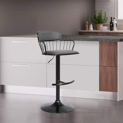Nash Black Metal Upholstered Adjustable Swivel Bar Stool