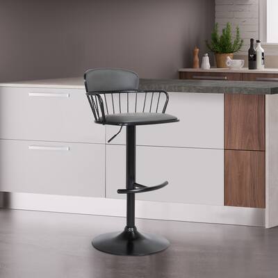 Nash Upholstered Wood Adjustable Bar Stool with Black Metal Base