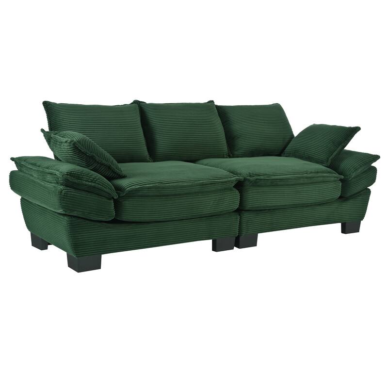 Modern Curved Corduroy Sofa with Decorative Throw Pillows, Plush, Sturdy, and Comfortable Couch for Living Room, Bedroom