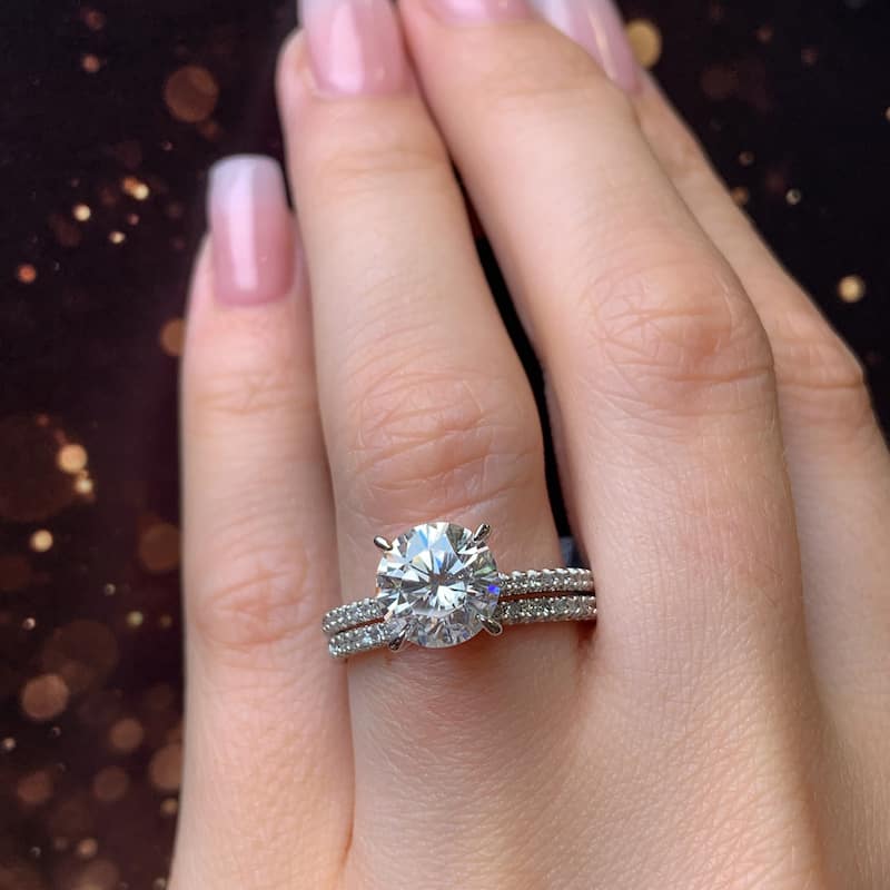 Miadora 2ct DEW Moissanite and 1/4ct TDW Diamond Bridal Ring Set in 14k White Gold