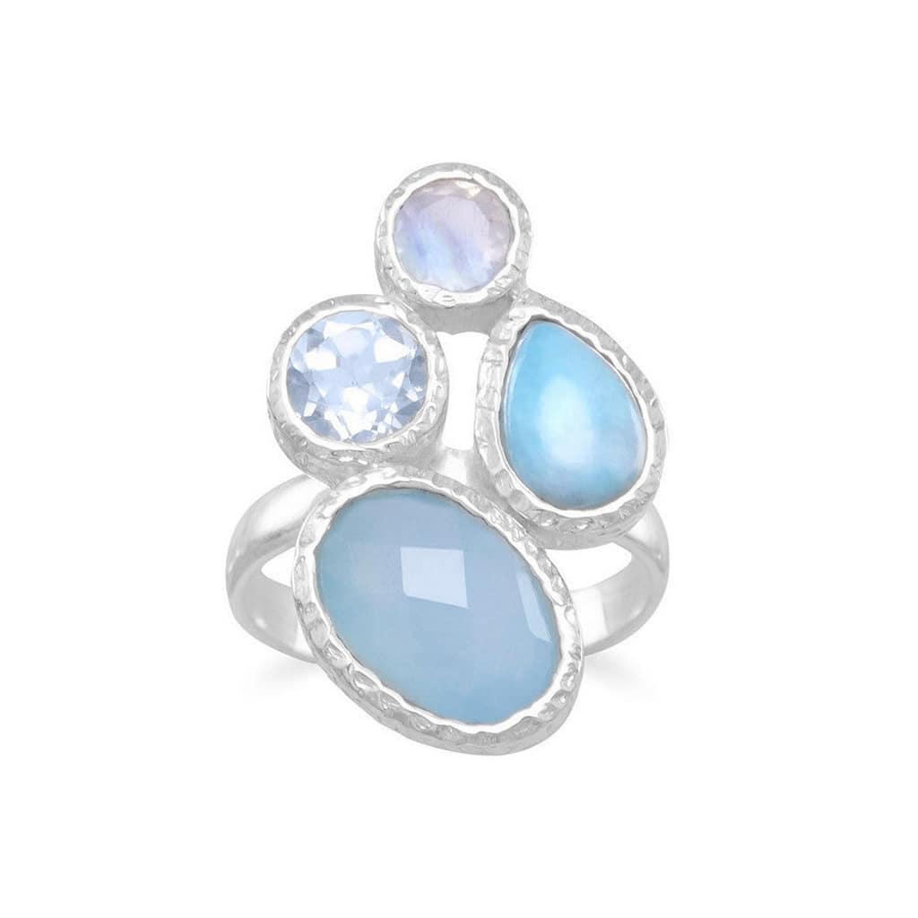 Curata Textured 925 Sterling Silver Multishape Cluster Ring