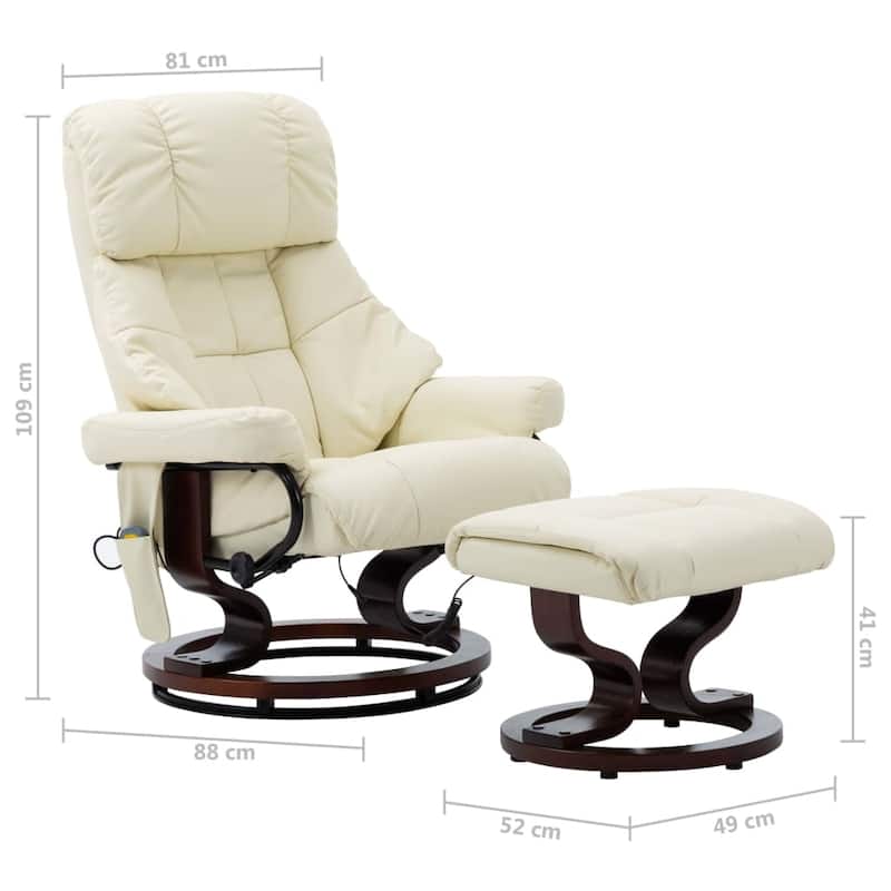 vidaXL Massage Recliner Swiveling Recliner Chair Faux Leather and Bentwood - 31.9" x 34.6" x 42.9"