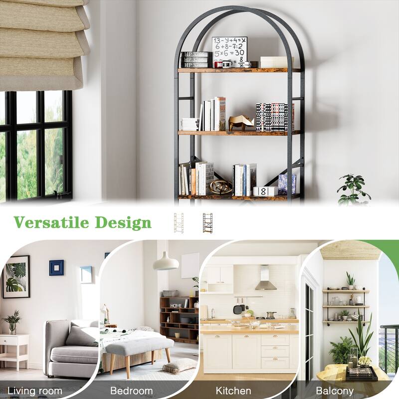 Futzca 5 Tiers Bookshelf Arched, Wooden Bookcase Display Rack