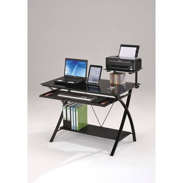 Computer Bath Desk Sleek Black Glass Computer Desk - Bed Bath & Beyond - 33790456