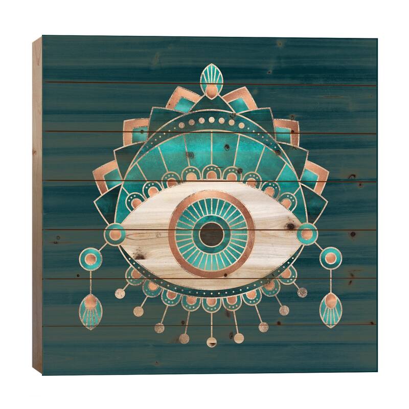 Teal Eye Print On Wood by Elisabeth Fredriksson - Multi-Color - 26x26x1.5