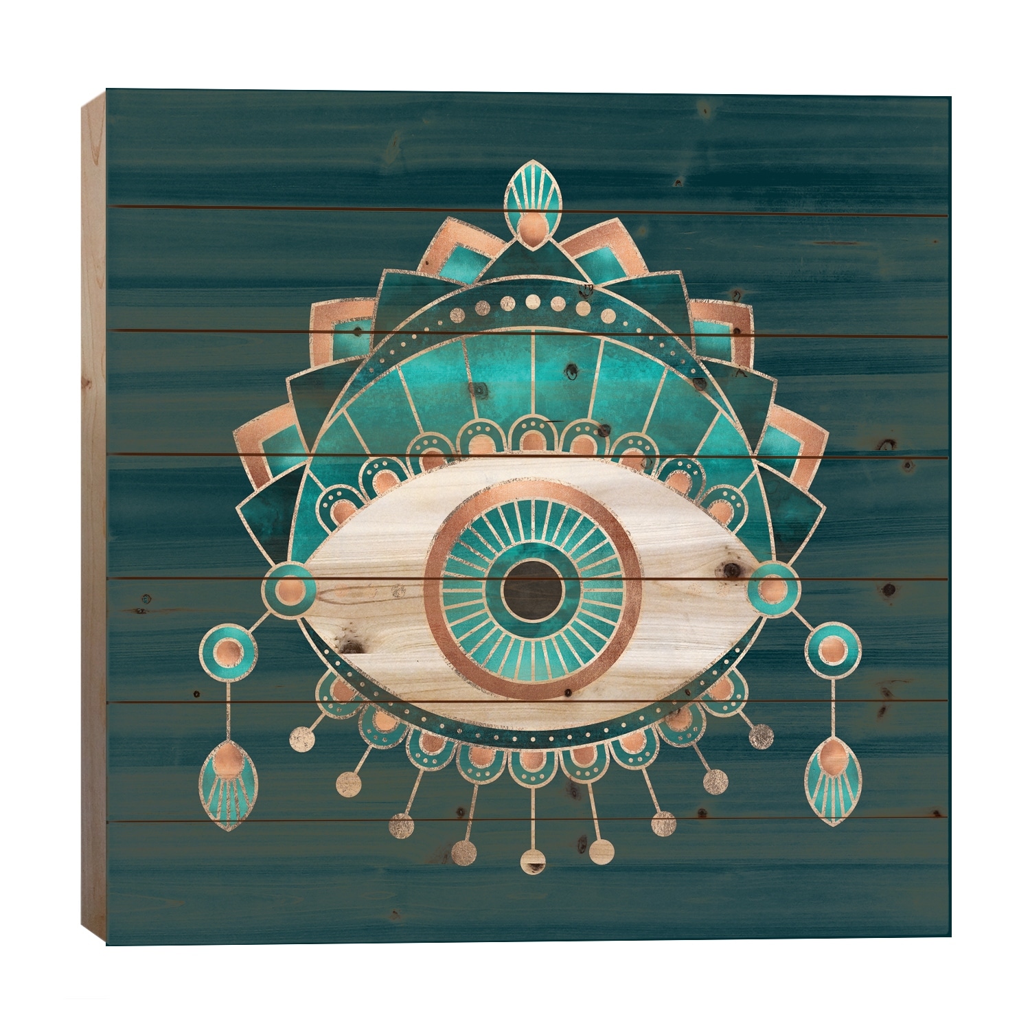 Teal Eye Print On Wood by Elisabeth Fredriksson - Multi-Color