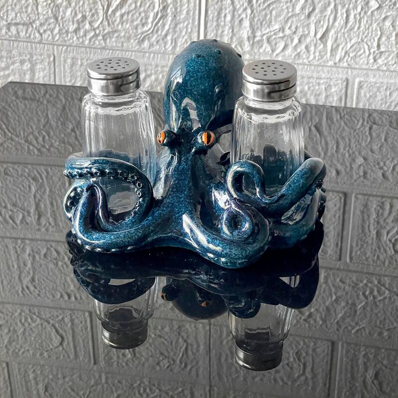 Octopus Salt And Pepper Shaker Set Coastal Dining Decor - 3.5 X 6 X 5.5 inches