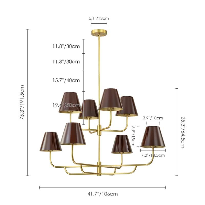 8-Light Mid-Century Modern Oversized 2-Tier Chandelier Cone Sputnik Pendant Chandelier