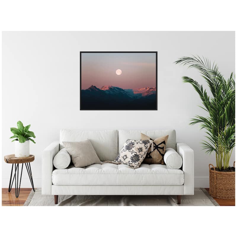 Kate and Laurel Sylvie Panoramic Pastel Moonrise over Icelandic Mountains Framed Canvas by Michael Schauer