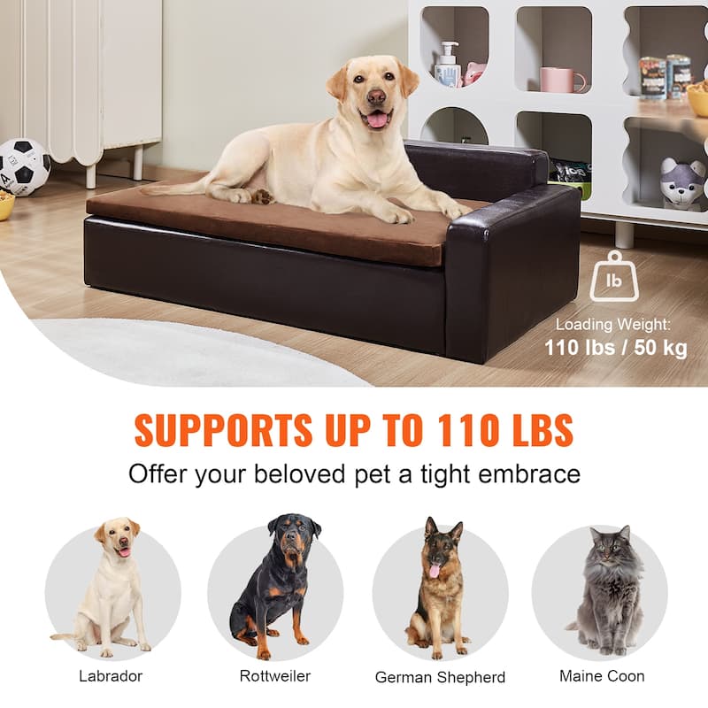 VEVOR Pet Sofa, Soft Leather Dog Sofa Bed, 110 lbs Loading Cat Sofa, Black