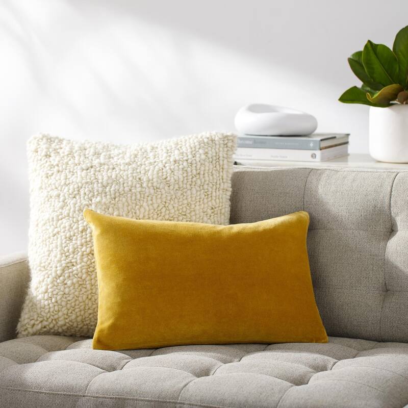 Artistic Weavers Deveron Cotton Velvet Solid Throw Pillow - 22x22 Poly Insert - Caramel