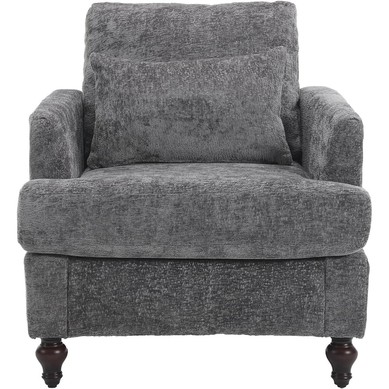Roomfitters Tufted Wood Frame Accent Chair, Mid-Century Lounge Club Chair with Studded Trim for Bedroom or Living Room