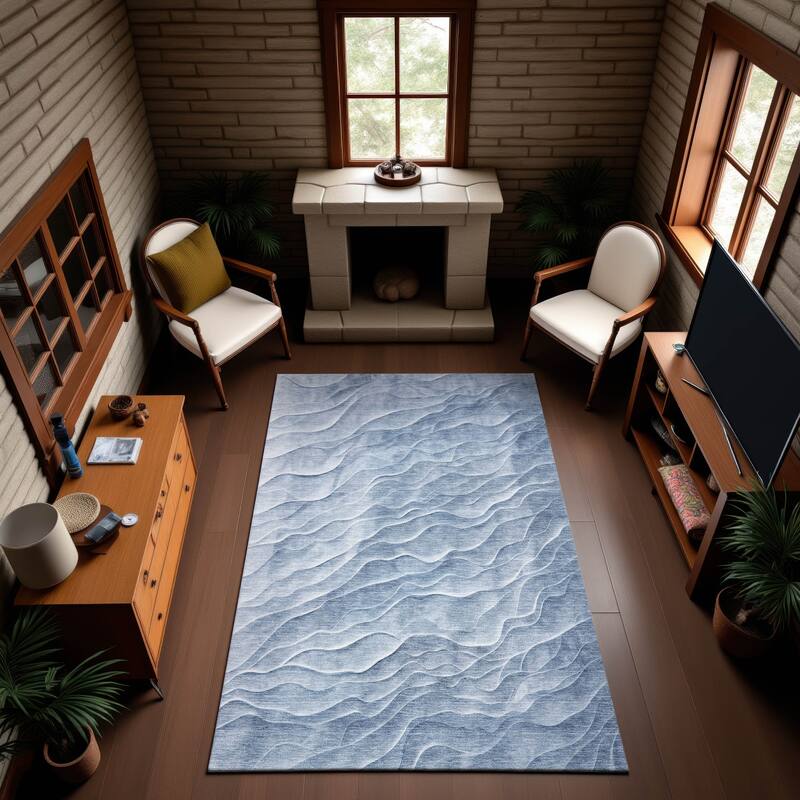 Premium Washable Super Soft Modern Waves Mayfield Rug - Denim - 8' x 10'