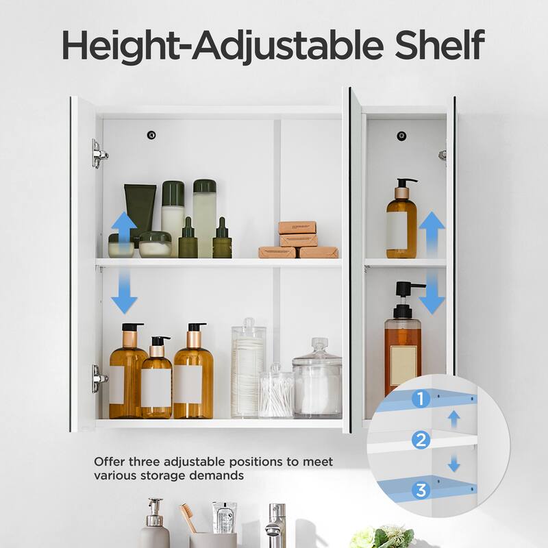 Yaheetech Frameless Bathroom Wall Mount Cabinet Hanging Storage Cabinet with Mirrors, White