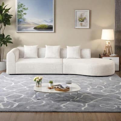 123.23" Corduroy Extra-Deep Modular Cloud Sofa with 30D High-Density Foam & Spring Support,and 4-Seater Sectional