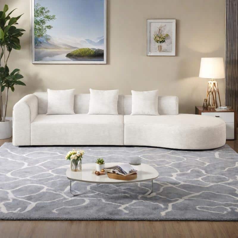 123.23" Corduroy Extra-Deep Modular Cloud Sofa with 30D High-Density Foam & Spring Support,and 4-Seater Sectional