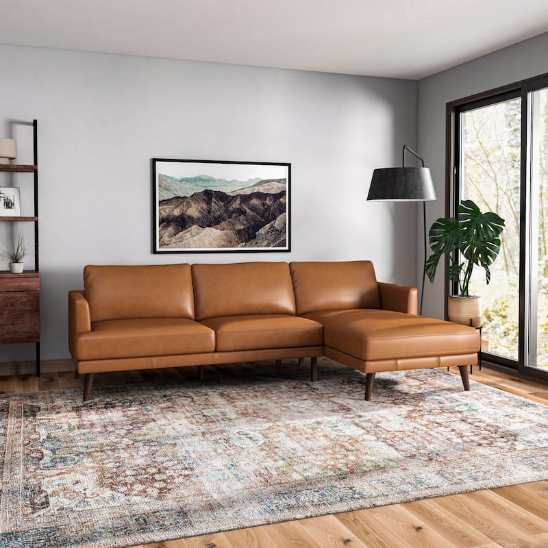 Lucio Modern Living Room Top Leather Corner Sectional Couch in Tan - Tan - Right Facing