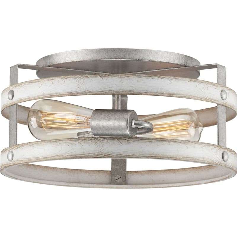 Progress Lighting Gulliver 2 Light 14" Wide Outdoor Semi-Flush Drum - Galvanized Finish