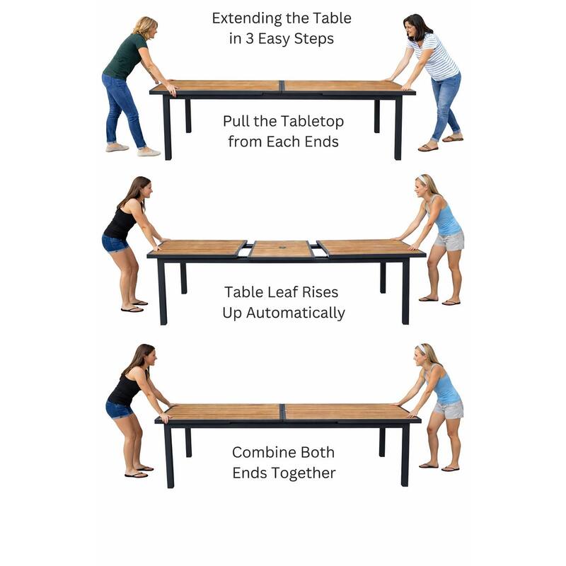 Luna Dark Grey 9-Piece Aluminum Outdoor Dining Set with Sling Set in Black - N/A