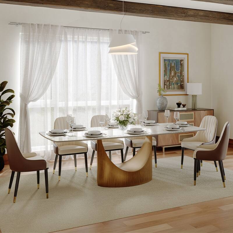 63"-94" Hobart Modern Dining Table with Rectangular Sintered Stone Tabletop and Carbon Steel Leg for 4-10