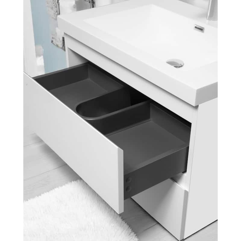 30" Floating Bathroom Vanity with Sink, Modern Wall-Mounted Cabinet, Resin Countertop, Soft Close Drawers