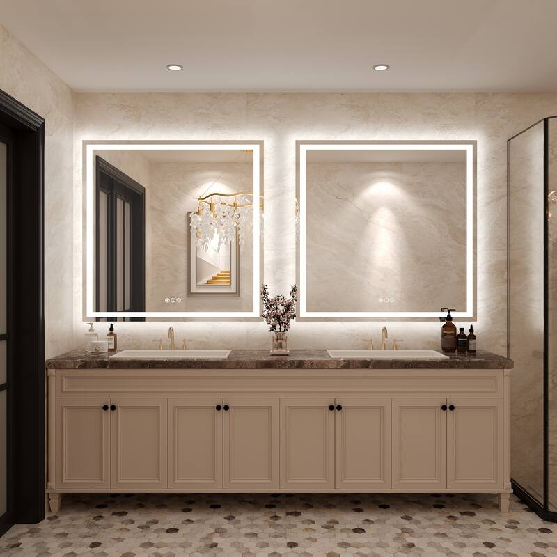 Frameless LED Front Light and Backlit 3 Colors Dimmable Anti-Fog Wall Bathroom Vanity Mirror
