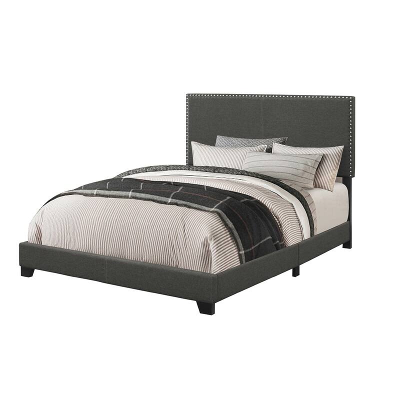 Charcoal Upholstered California King Panel Bed with Nailhead Trim