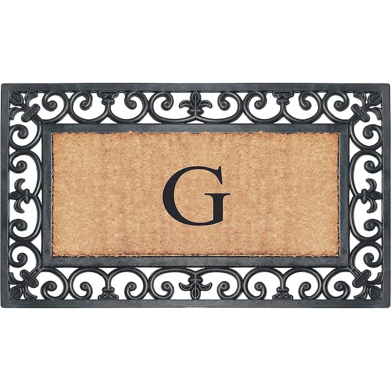 A1HC Rubber and Coir Paisley Border Monogrammed Outdoor Doormat Black, 18"X30" - G