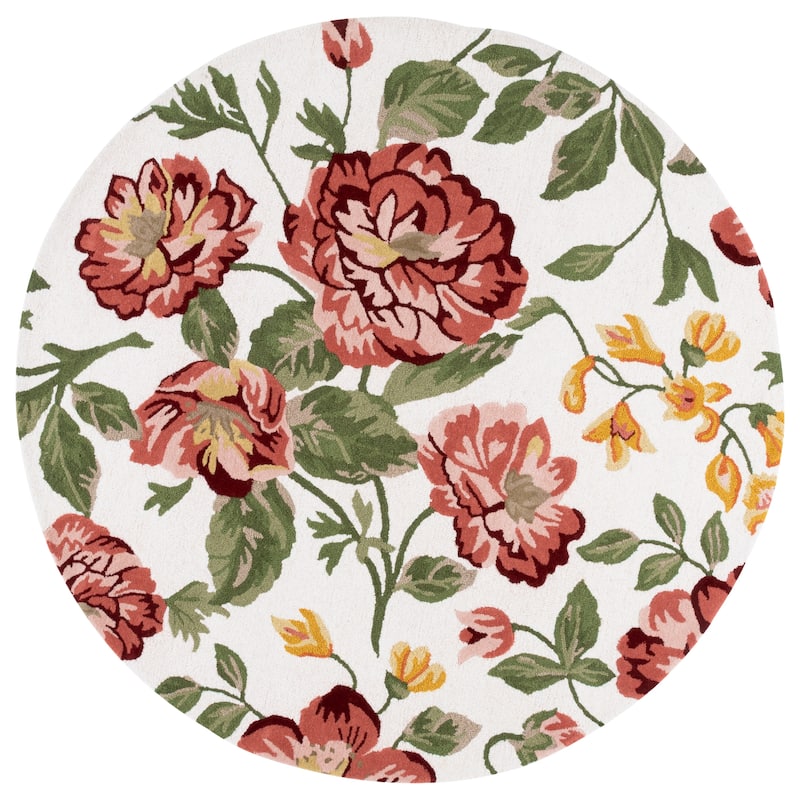 SAFAVIEH Handmade Jardin Hipolita Country Floral Wool Rug - 6' Round - Ivory/Pink