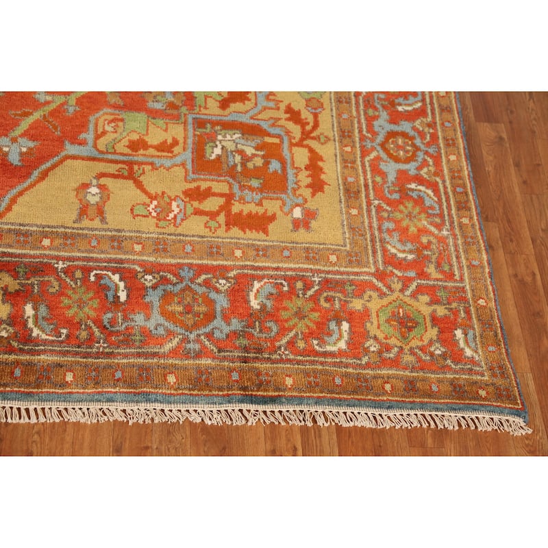 Floral Medallion Heriz Serapi Indian Area Rug Hand-Knotted Wool Carpet - 8'5" x 11'11"