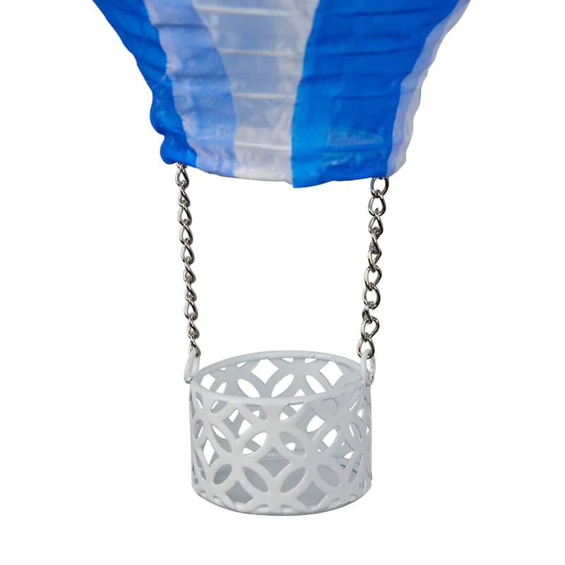 Solar Blue/White Cloth Hot Air Balloon with Flame LED Lights