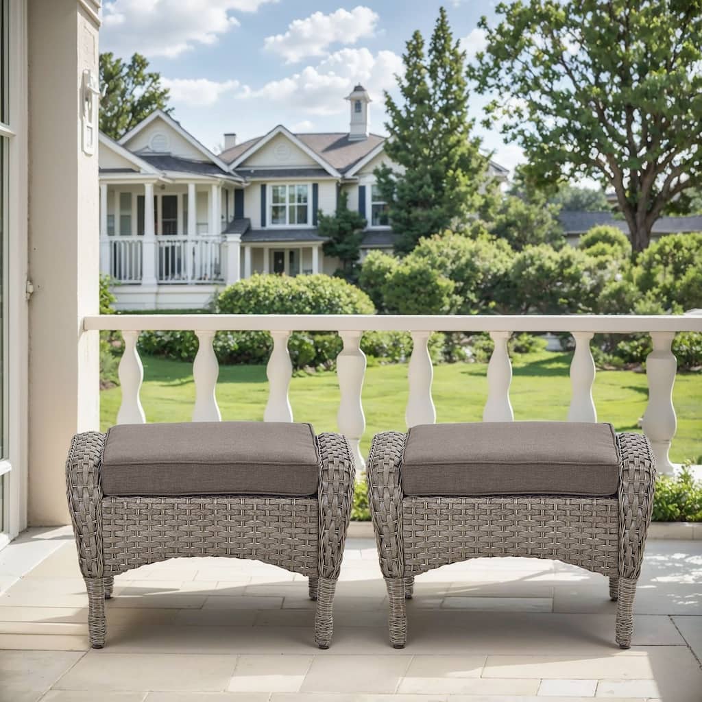 Outside Patio Wicker Ottomans Set Grey - Grey