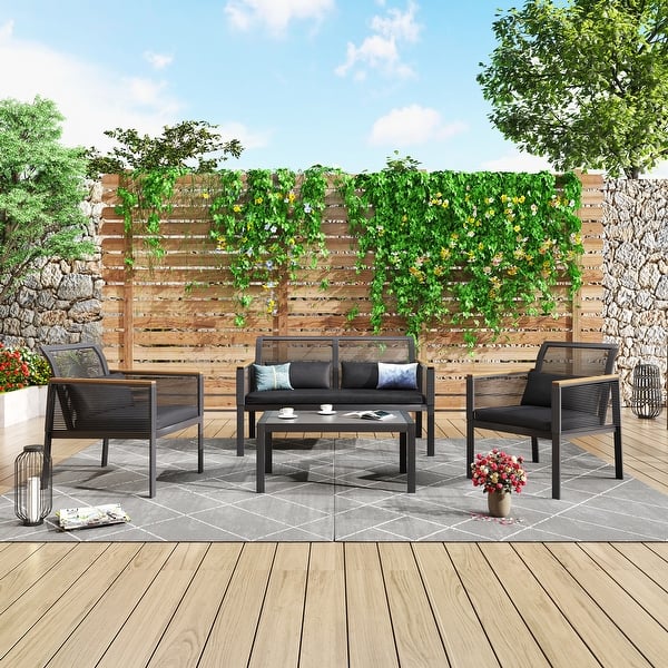 4-pc. Black Wicker Cord Patio Conversation Set - Bed Bath & Beyond ...