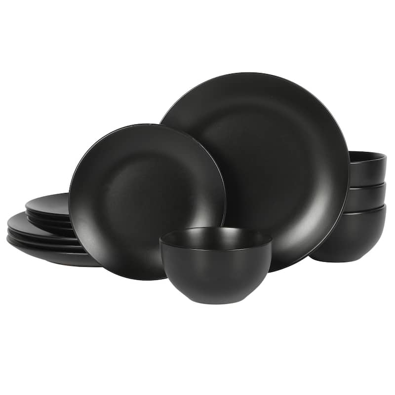Gibson Home Queenslane 12 Piece Stoneware Matte Dinnerware Set - Black