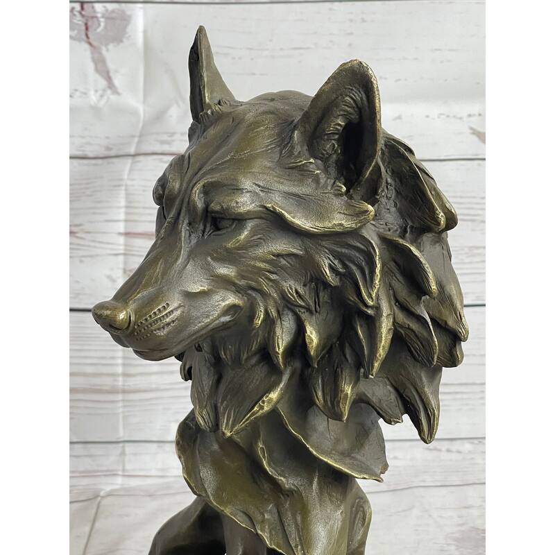 Abstract Bronze Imitative Wolf Head Bust Statue Sculpture Signed Original Collectible 12 Inches X 7 Inches