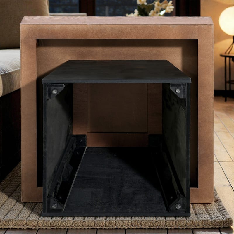 Modern Square Coffee Table 31.5 Inch, Brown Wood Grain Top with Black Base, Mid-Century Farmhouse Center Table