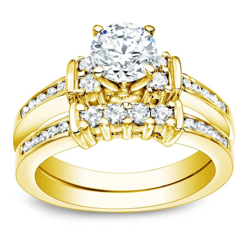 Auriya 1ct TDW Round Diamond Engagement Ring Set 14k Gold - Yellow gold - 4