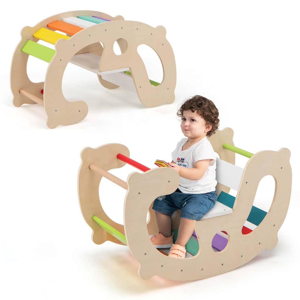 Costway 2-in-1 Rocking Horse Arch for Kids Montessori Climbing Toys - Multi-colored - See Details
