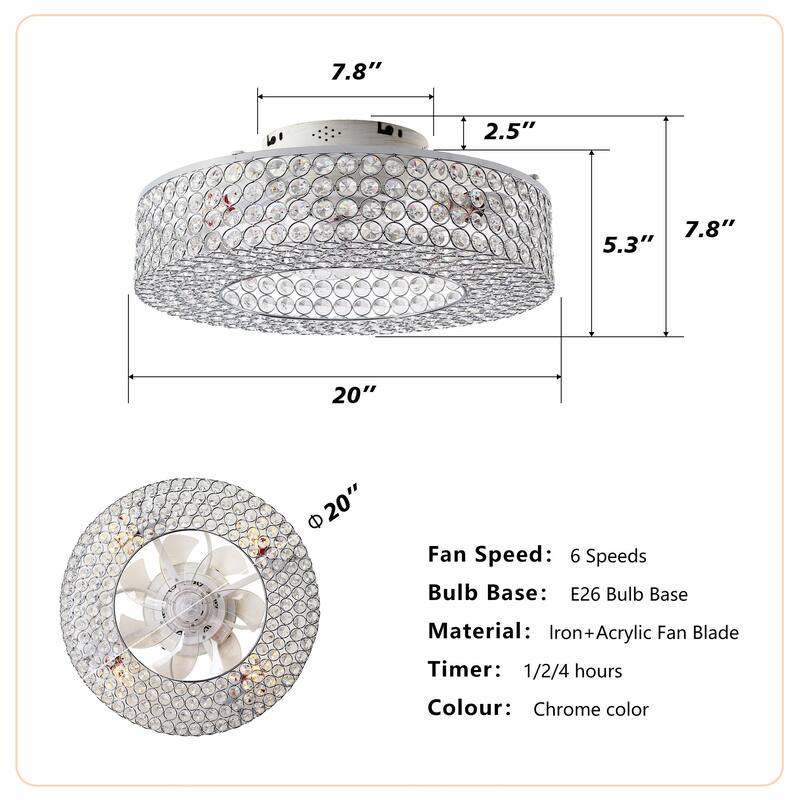 20" Caged Ceiling Fans Flush Mount,Low Profile Fabric Farmhouse Ceiling Fan with Remote Control - N/A